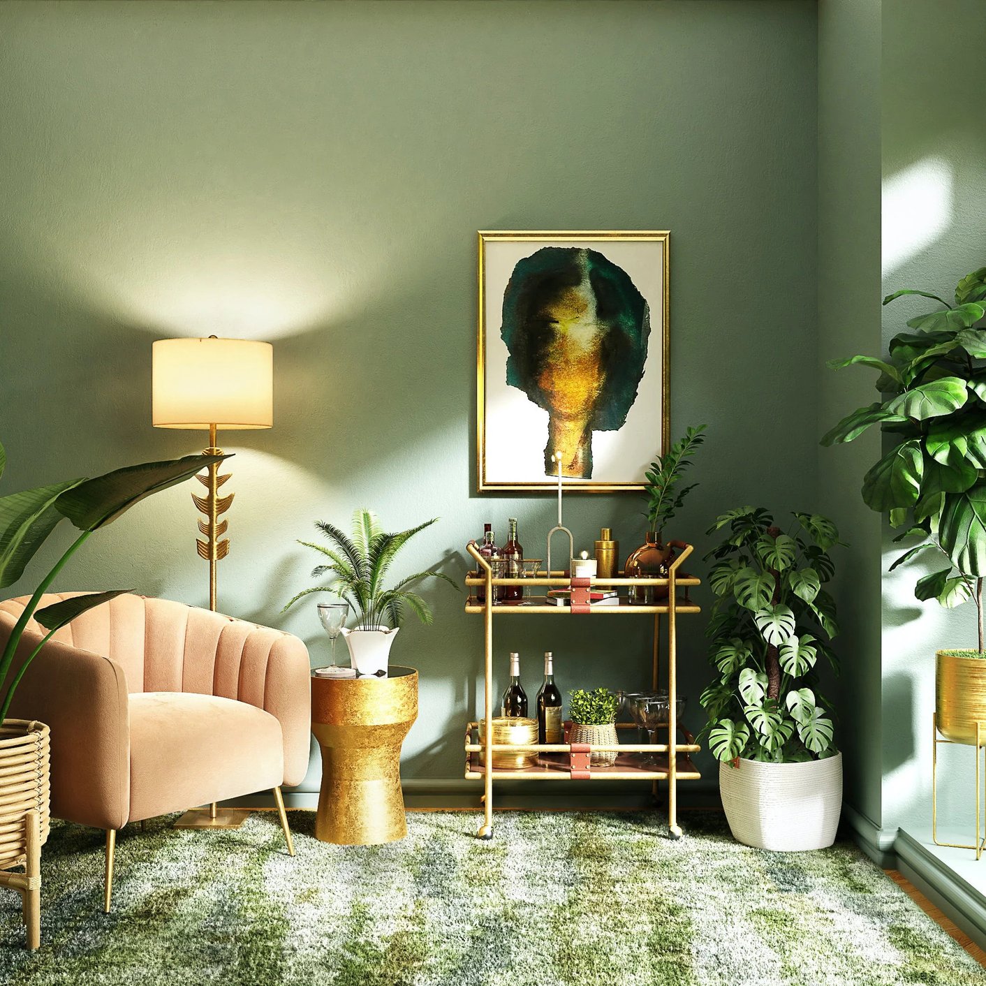 Botanische inrichting in woonkamer