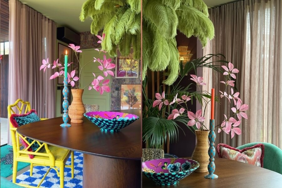 Kleurrijk interieur met gordijnen
