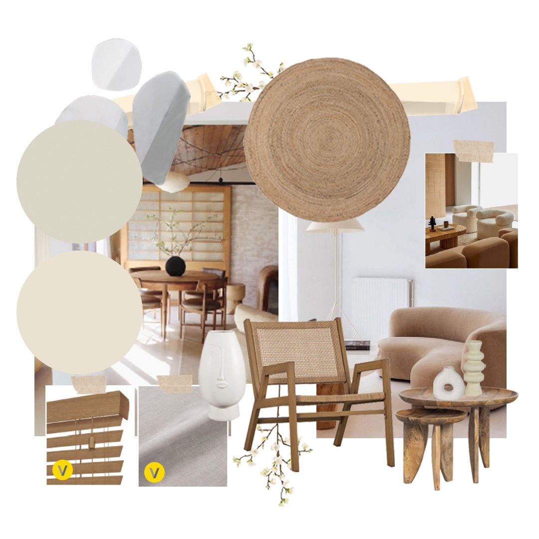 Moodboard med Japandi-interiør