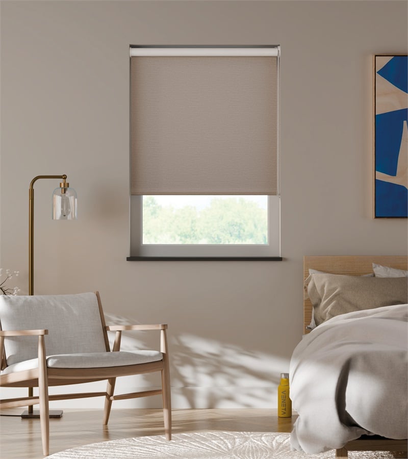 Beige mørklæggende rullegardiner